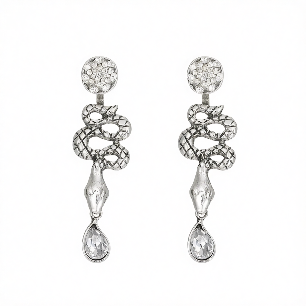 Cubic Zirconia & Silvertone Snake Ear Jackets