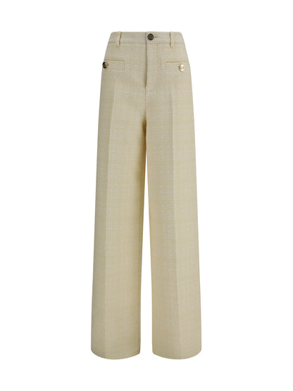 Trousers Cotton Tweed Beige/White