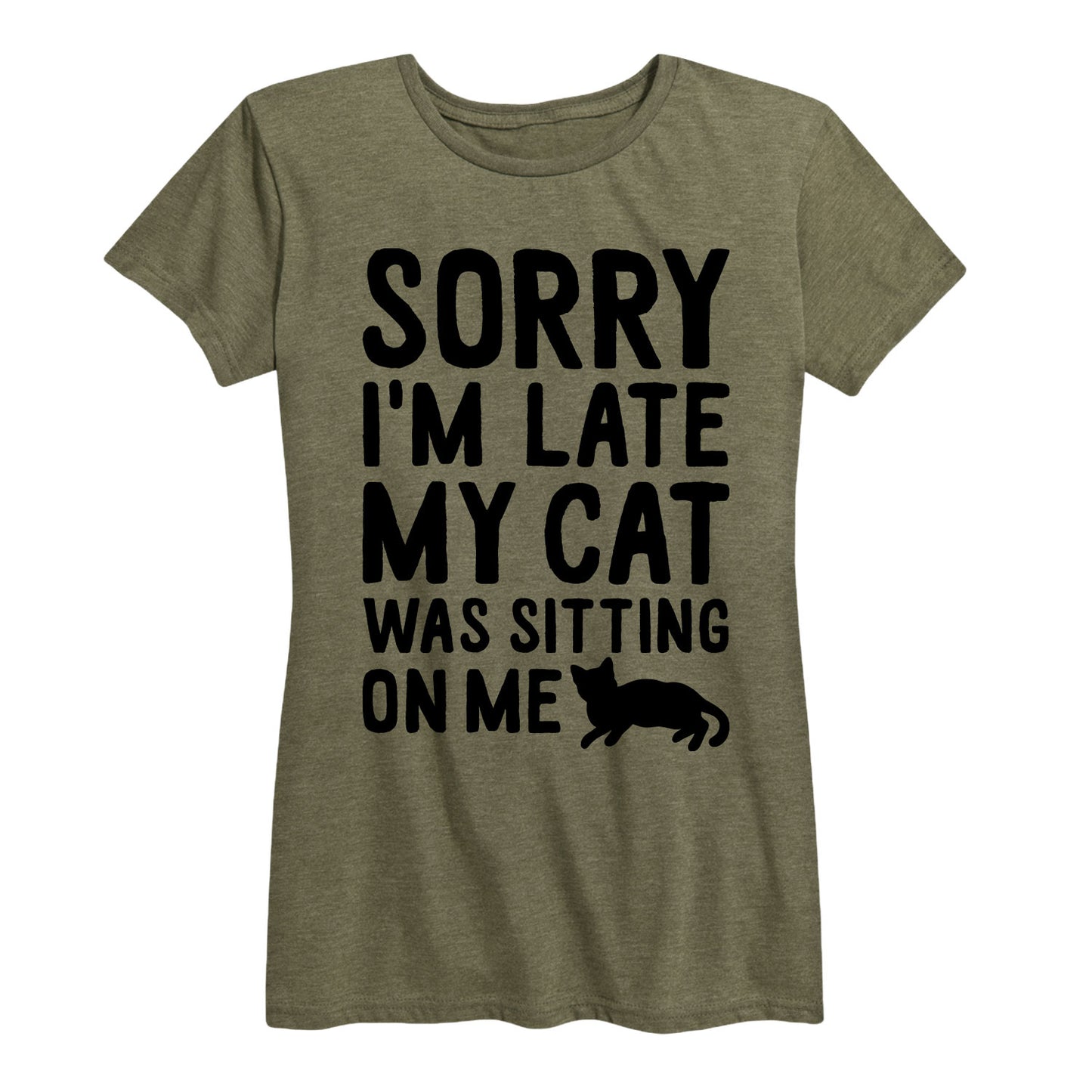 Instant Message - Sorry I'm Late Cat Sitting On Me - Women's Short Sleeve Graphic T-shirt