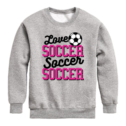 Instant Message - Love Soccer - Youth Boys Crew Fleece Sweatshirt