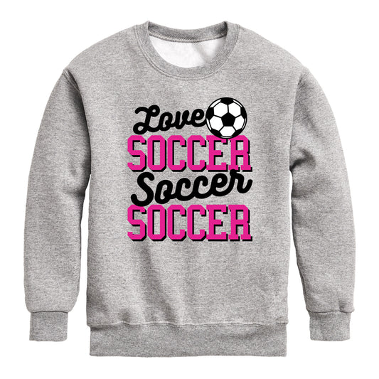 Instant Message - Love Soccer - Youth Boys Crew Fleece Sweatshirt