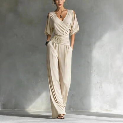 Women's V-Neck Slim Fit Straight Leg Jumpsuit