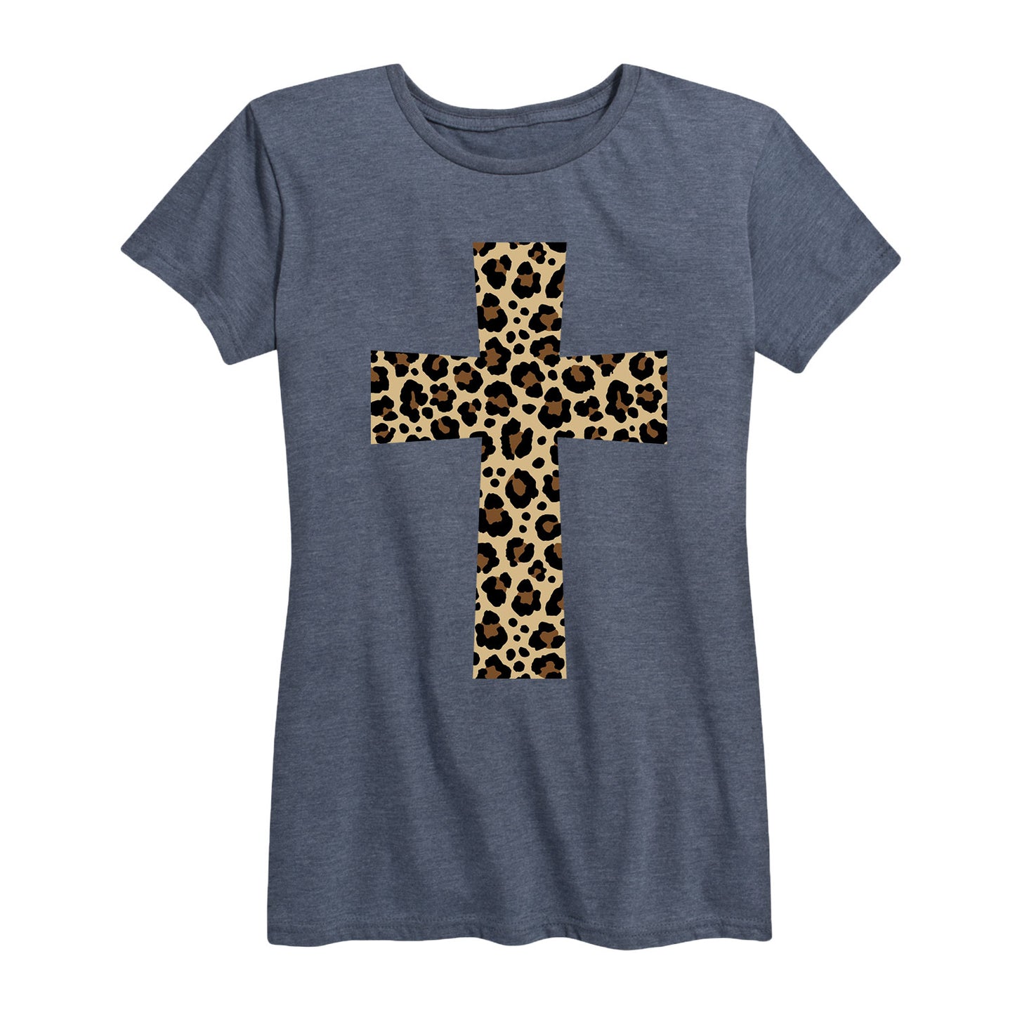 Instant Message - Leopard Print Cross - Women's Short Sleeve Graphic T-shirt