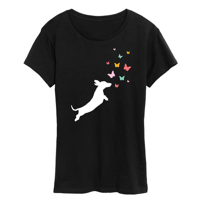 Instant Message - Dachshund Chasing Butterflies - Women's Short Sleeve Graphic T-shirt