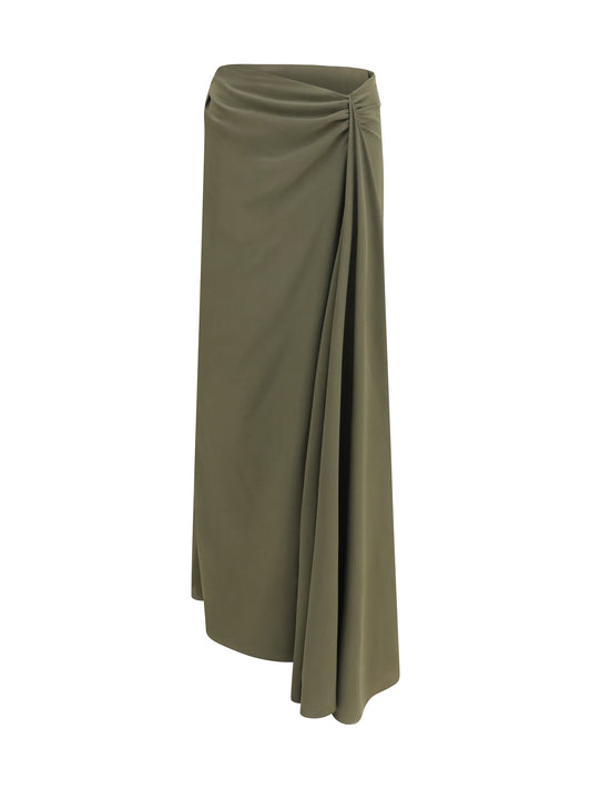 Skirt Draped Long Woodland Green Silk