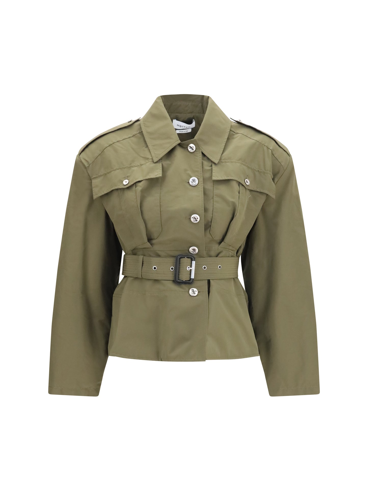 Jacket Cropped Belted High-Neck Woodland Green