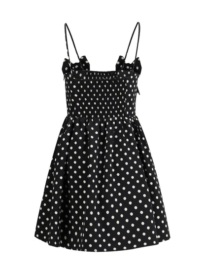 Mini Dress Polka-Dot Satin Black
