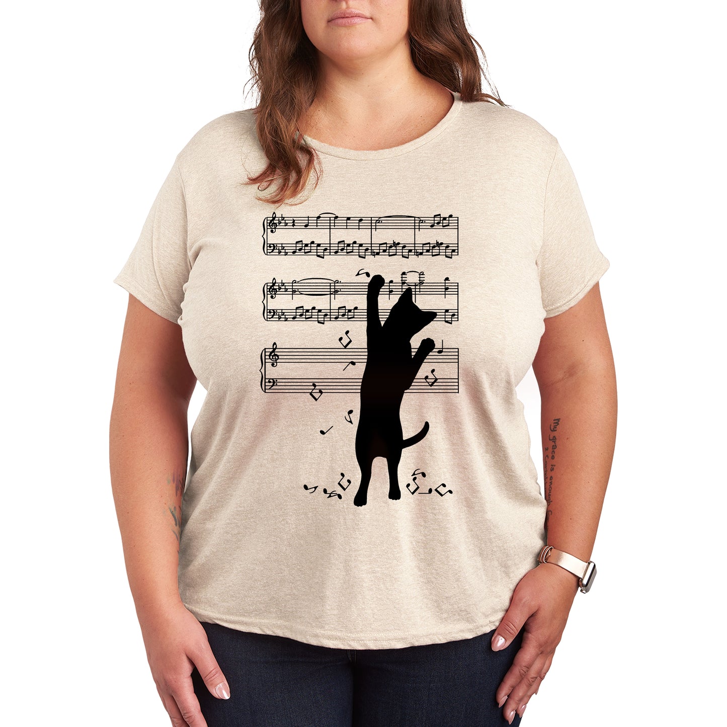 Instant Message - Cat Playing Music- Women's Short Sleeve Graphic T-Shirt