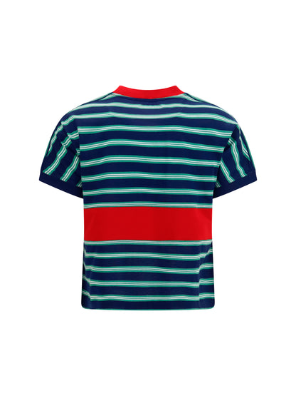 T-Shirt Striped Cotton Ink/Grass Green/White