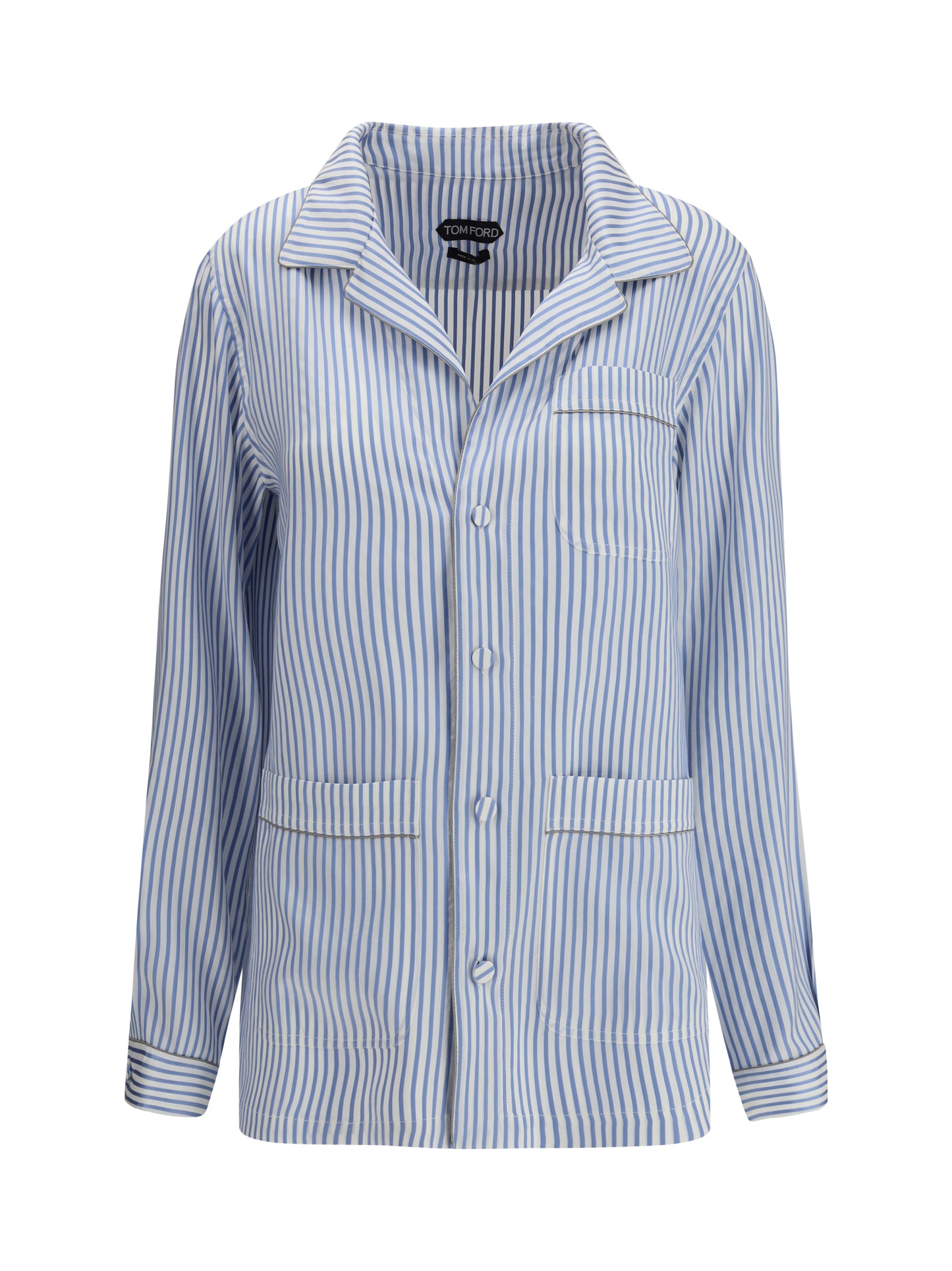 Silk PJ Shirt Sky Blue/Off White