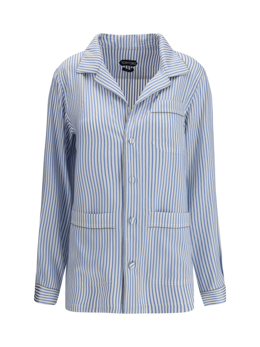 Silk PJ Shirt Sky Blue/Off White
