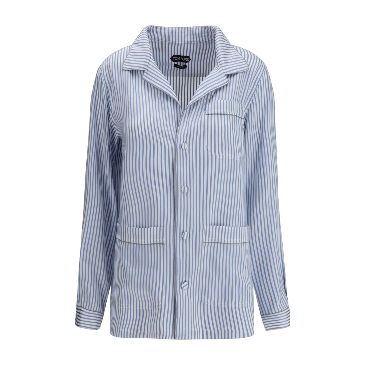 Silk PJ Shirt Sky Blue/Off White