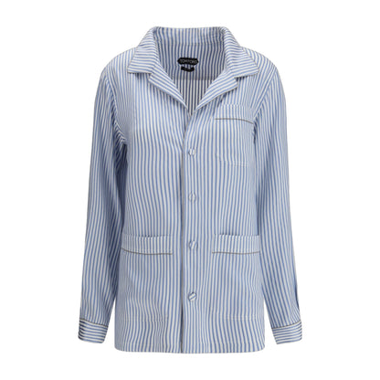 Silk PJ Shirt Sky Blue/Off White