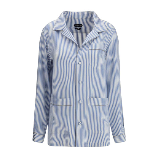 Silk PJ Shirt Sky Blue/Off White