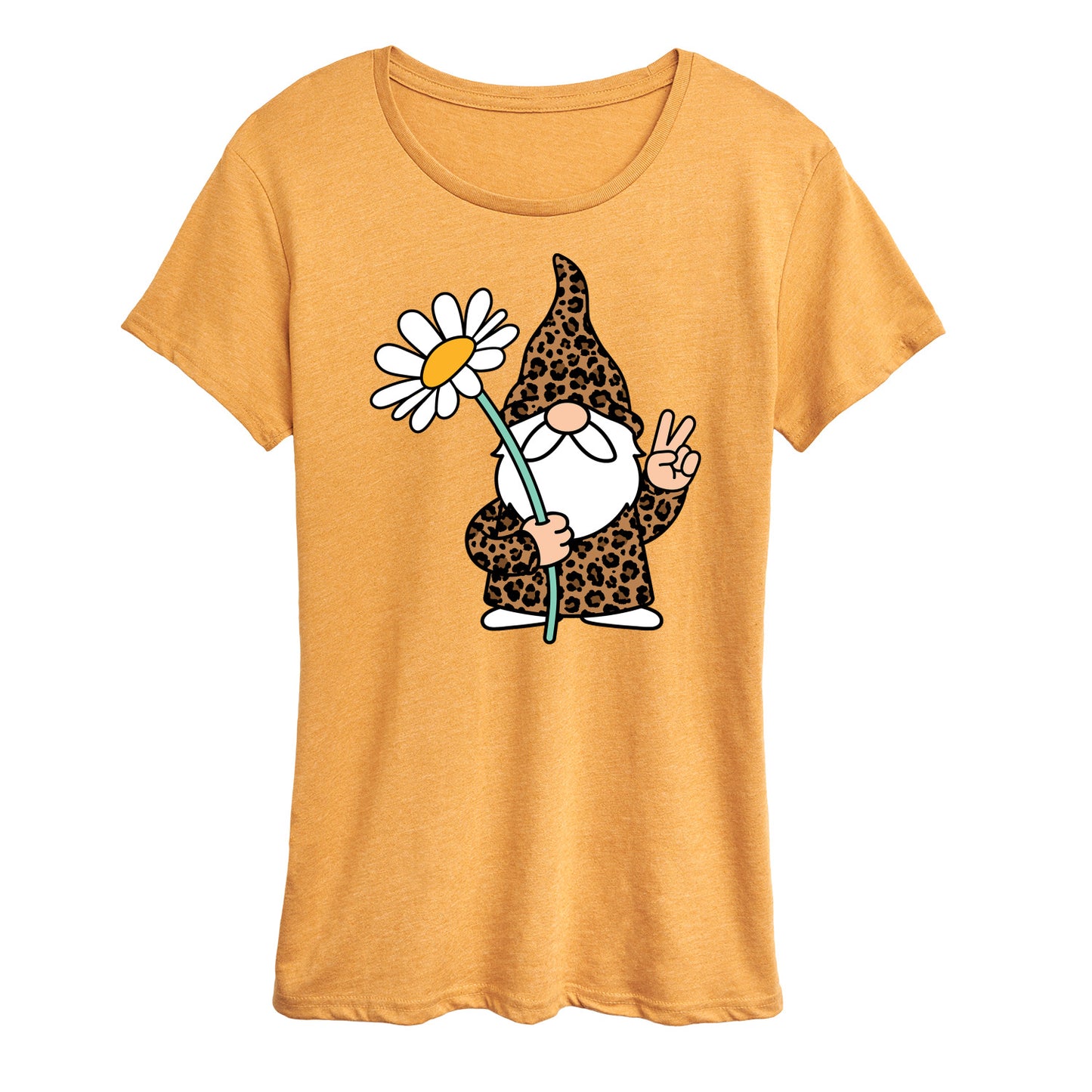 Instant Message - Leopard Print Gnome Daisy - Women's Short Sleeve Graphic T-Shirt