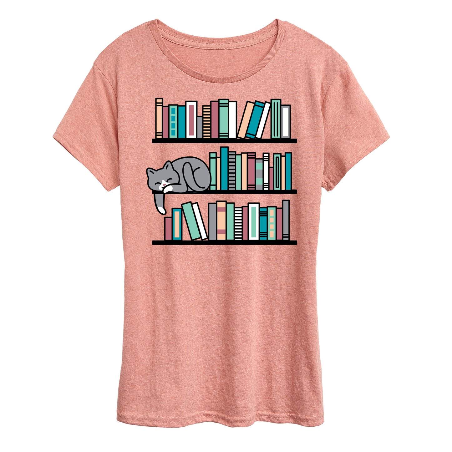 Instant Message - Cat Book Shelf - Women's Short Sleeve Graphic T-Shirt