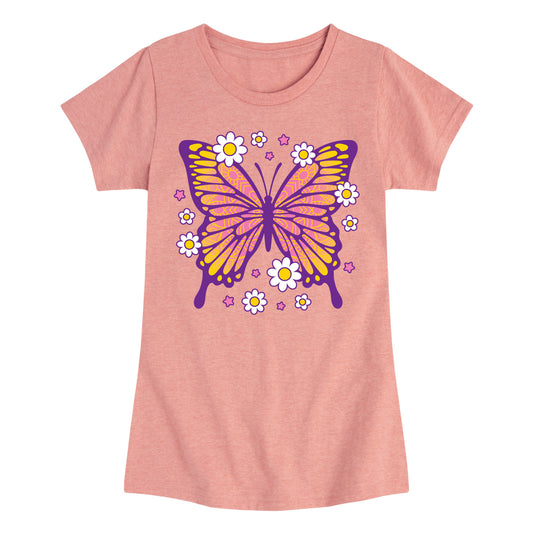 Instant Message - Mandala Butterfly  - Toddler & Youth Girls Short Sleeve Graphic T-Shirt