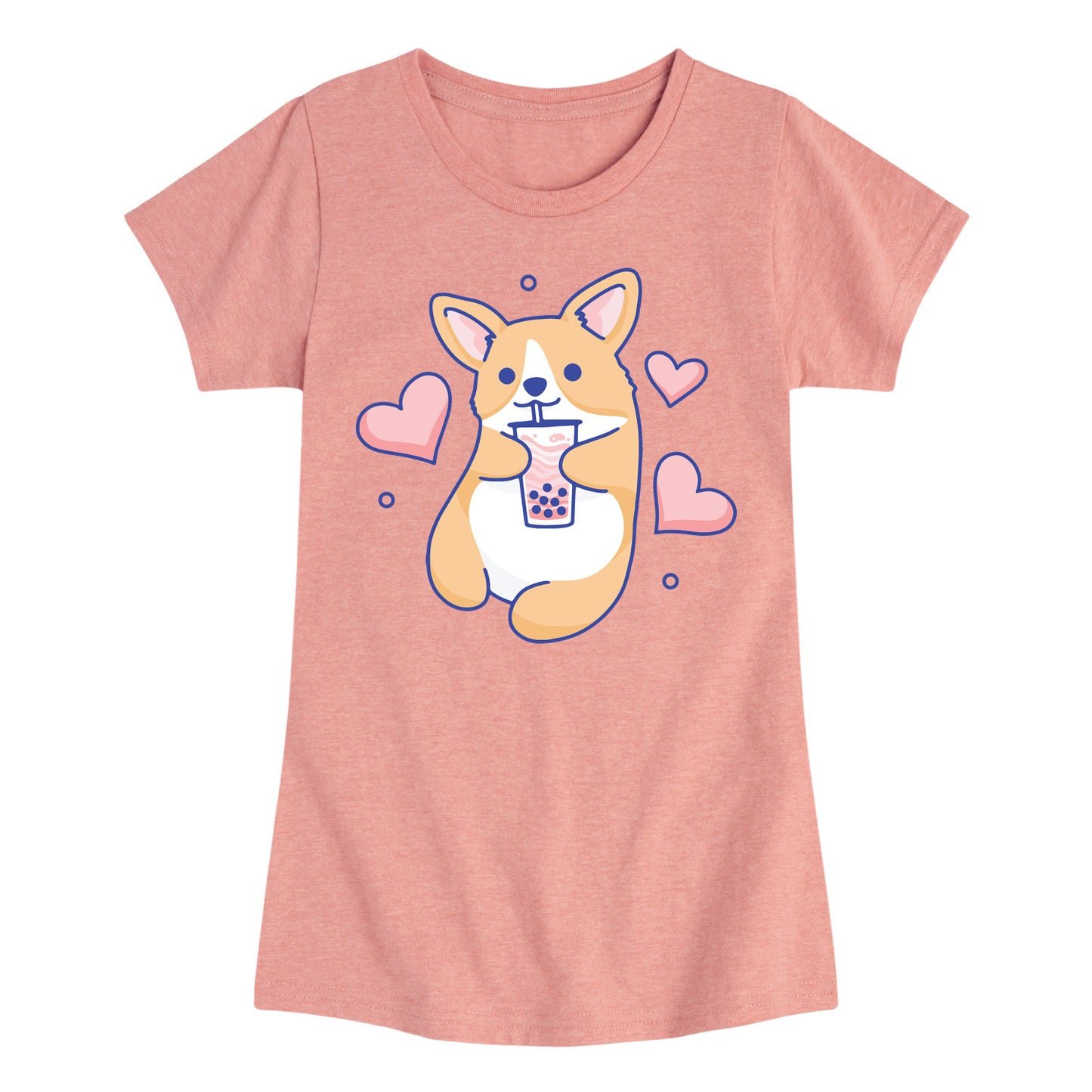 Instant Message - Kawaii - Corgis Love Boba Tea - Toddler & Youth Girls Short Sleeve T-Shirt