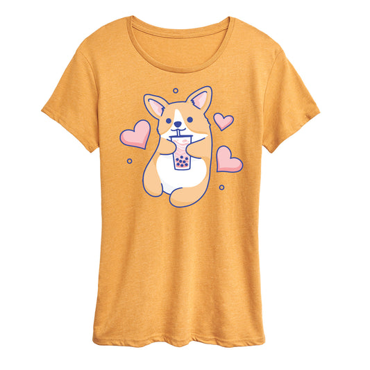 Instant Message - Kawaii - Corgi, Hearts, & Boba Tea - Women's Short Sleeve Graphic T-Shirt