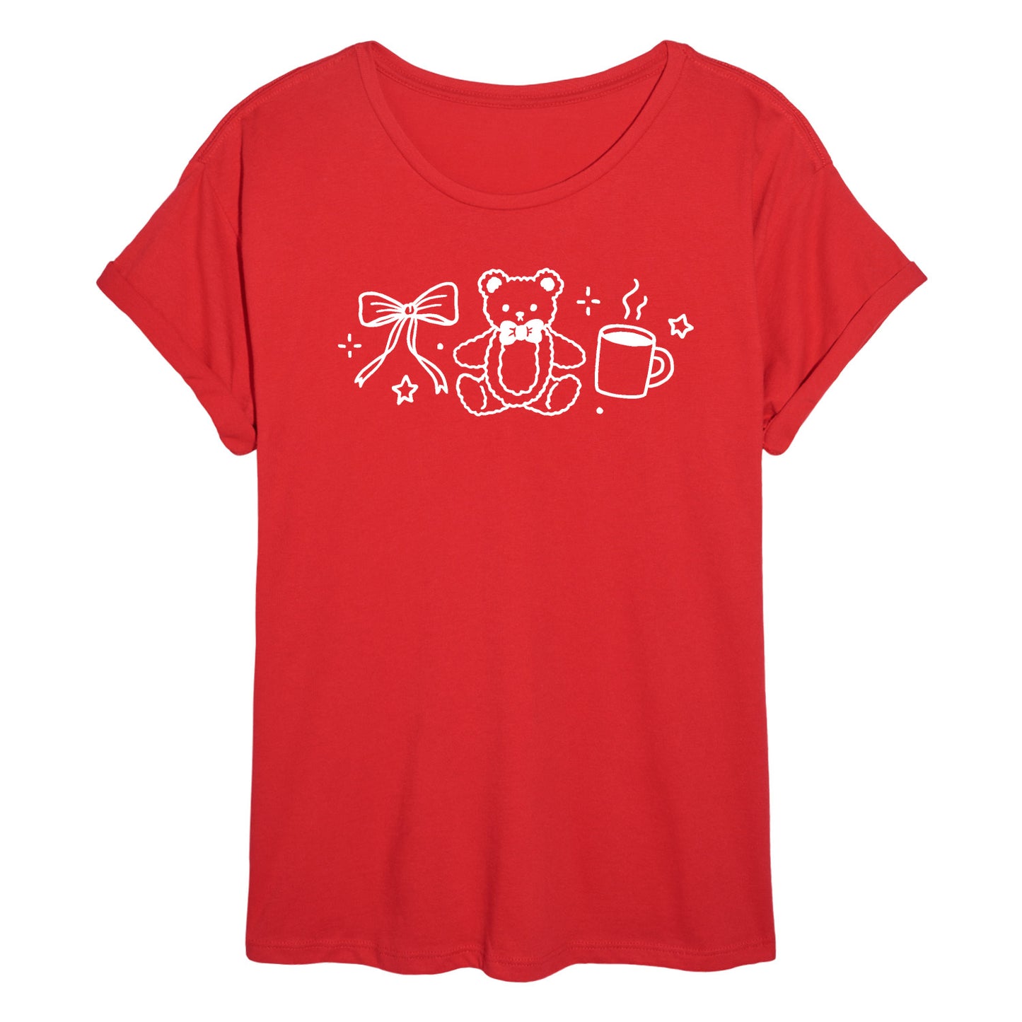 Instant Message - Teddy Bow Coffee - Women's Oversized Graphic T-Shirt