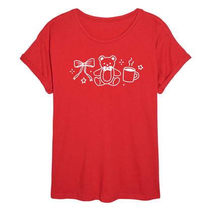 Instant Message - Teddy Bow Coffee - Women's Oversized Graphic T-Shirt