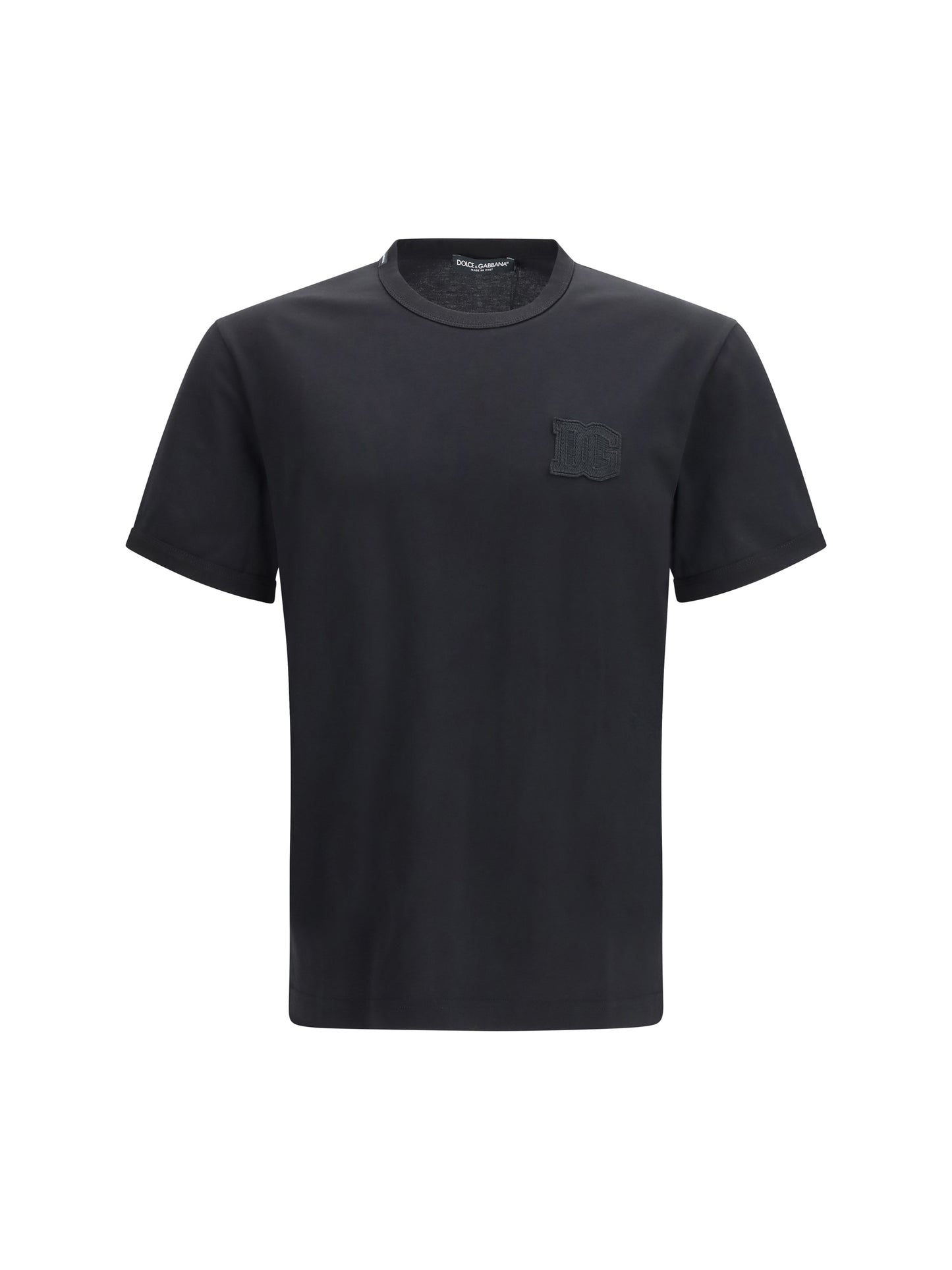 T-Shirt With Patch Black Cotton