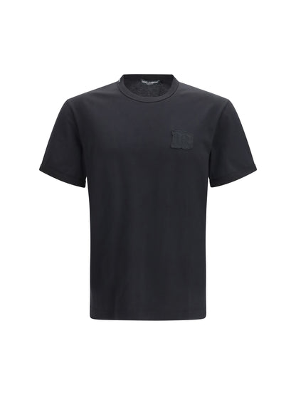 T-Shirt With Patch Black Cotton