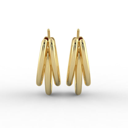 Triple Chunky Hoop Gold Plated Earrings with Gift Pouch