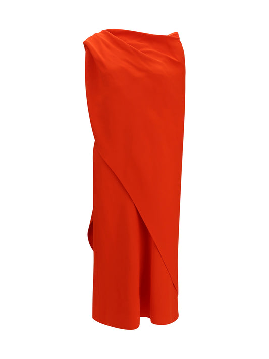 Maxi Dress Draped Silk Sunset Red