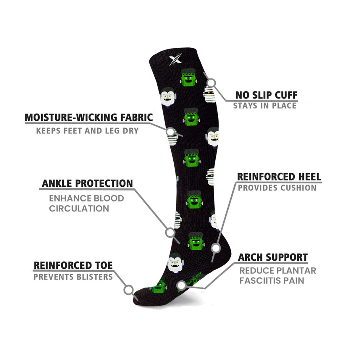 Extreme Fit 3-Pairs Halloween Knee High Compression Socks