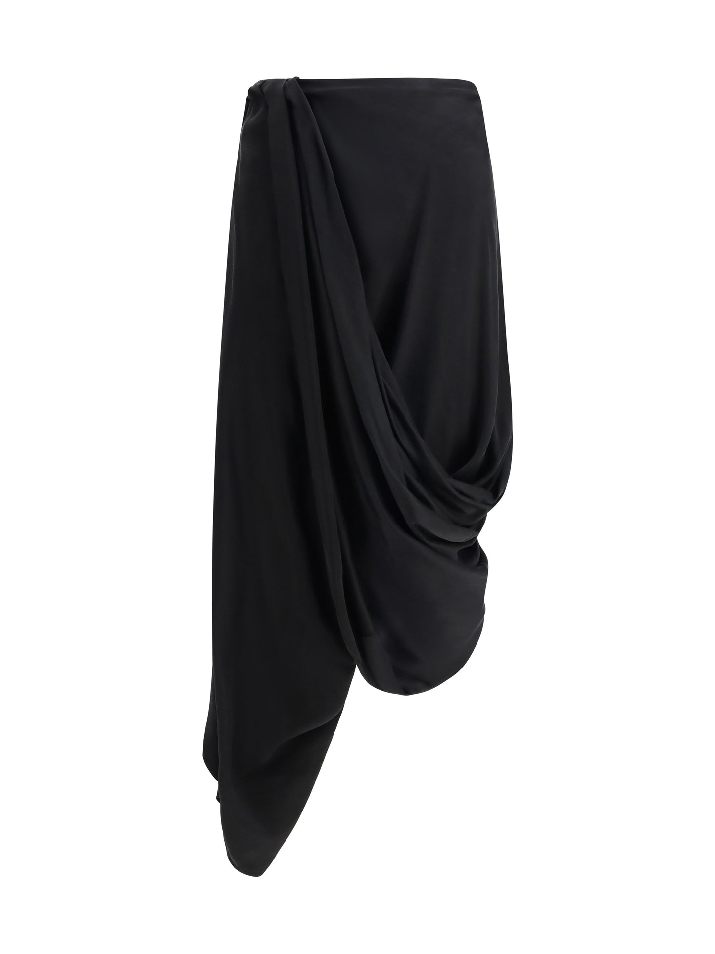 Midi Skirt Asymmetric Cupro Black