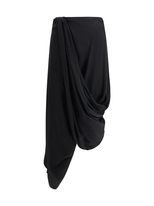 Midi Skirt Asymmetric Cupro Black