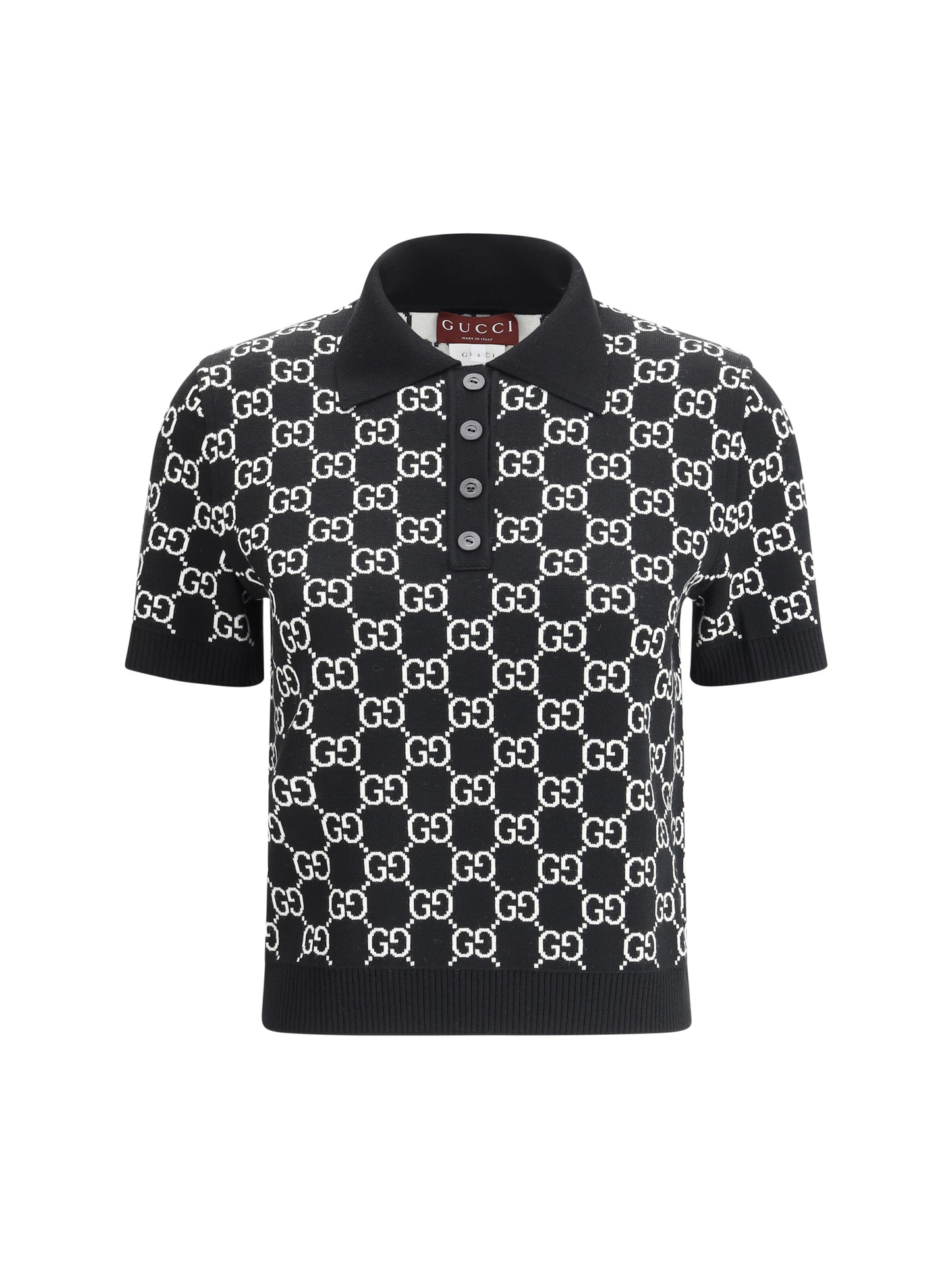 Polo Top GG Wool Jacquard Black/White