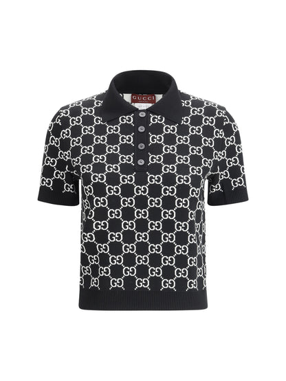 Polo Top GG Wool Jacquard Black/White
