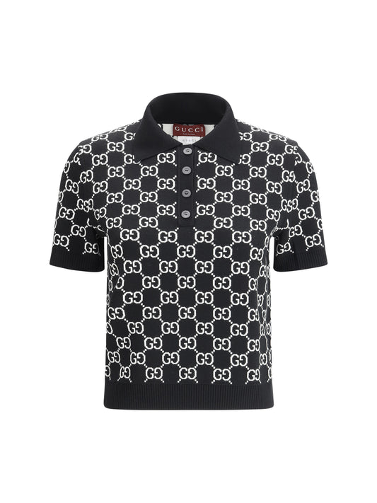 Polo Top GG Wool Jacquard Black/White