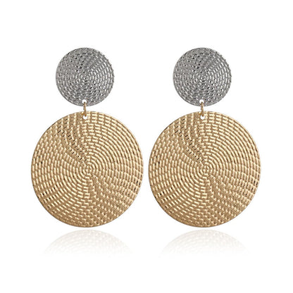 Goldtone & Silvertone Woven Disk Drop Earrings