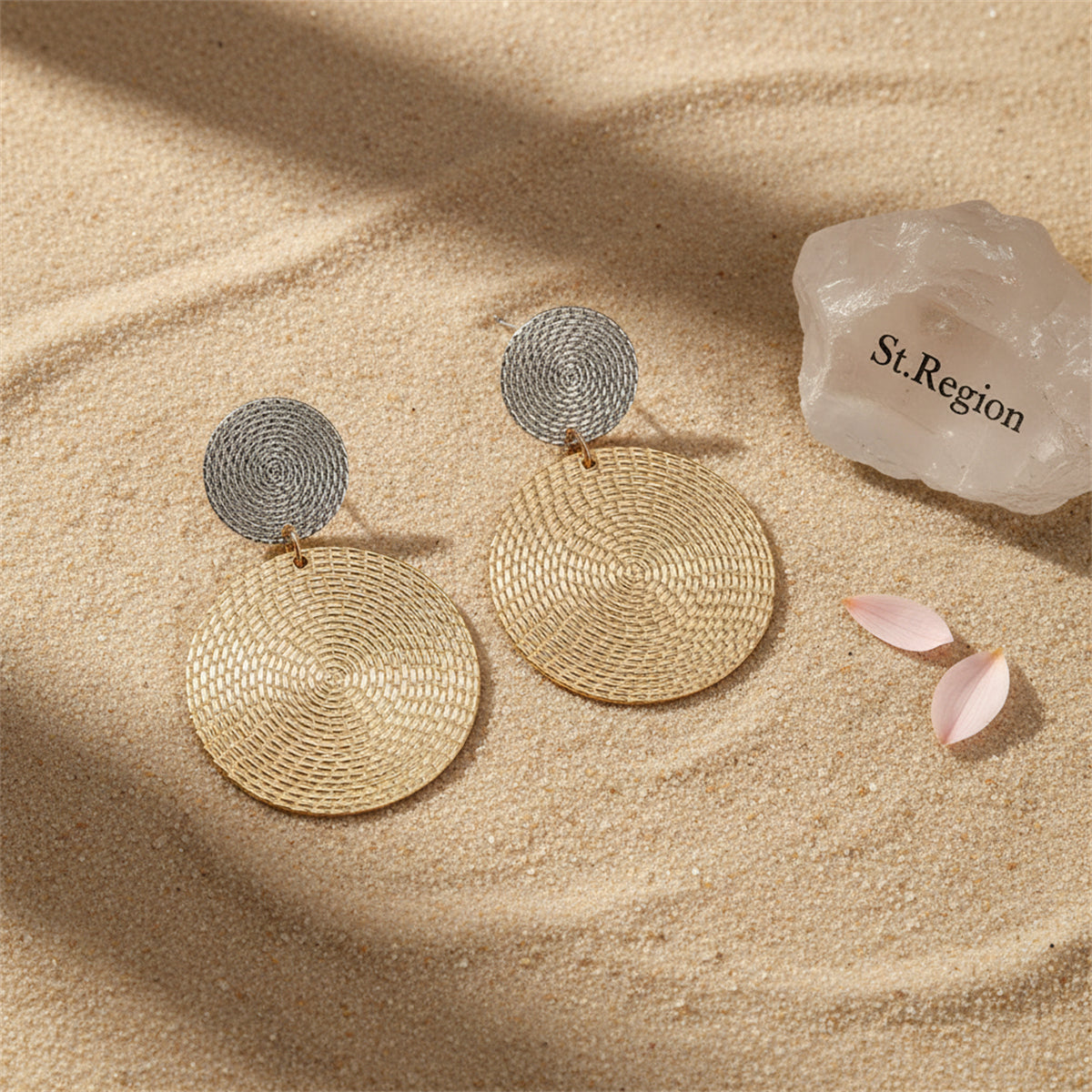Goldtone & Silvertone Woven Disk Drop Earrings