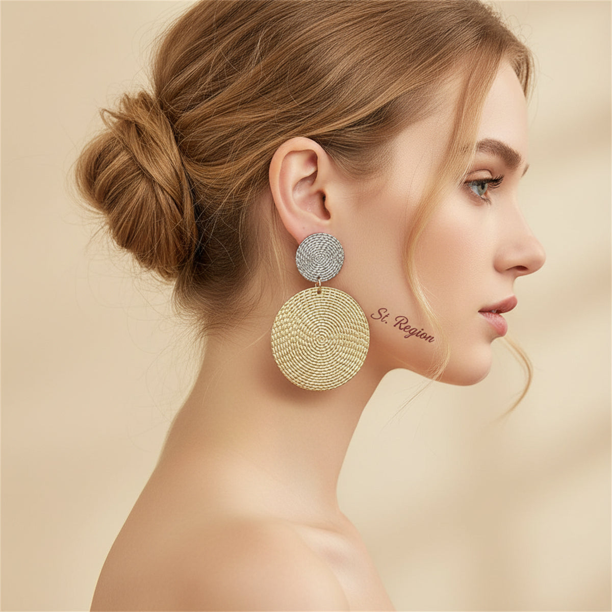 Goldtone & Silvertone Woven Disk Drop Earrings