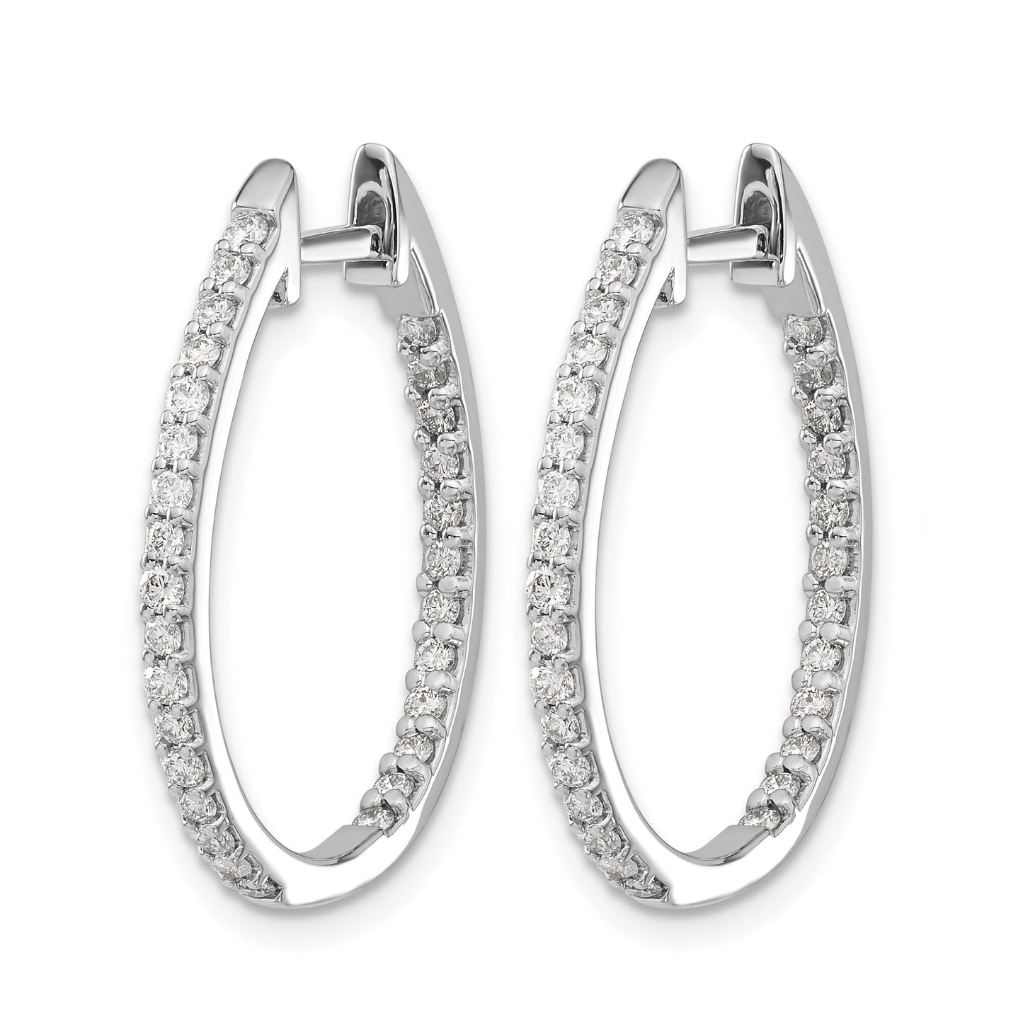 14k White Gold 3/4 carat Lab Grown Diamond In and Out Hinged Hoop Earrings