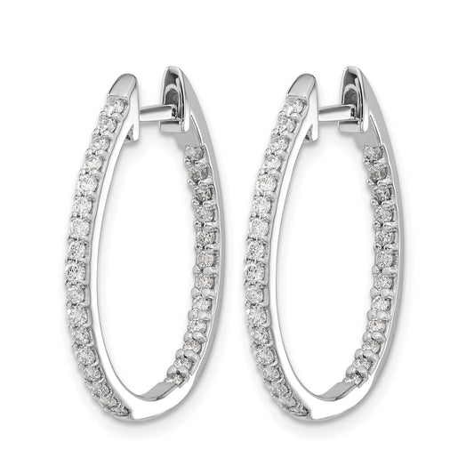 14k White Gold 3/4 carat Lab Grown Diamond In and Out Hinged Hoop Earrings