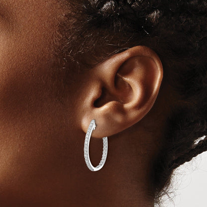 14k White Gold 3/4 carat Lab Grown Diamond In and Out Hinged Hoop Earrings