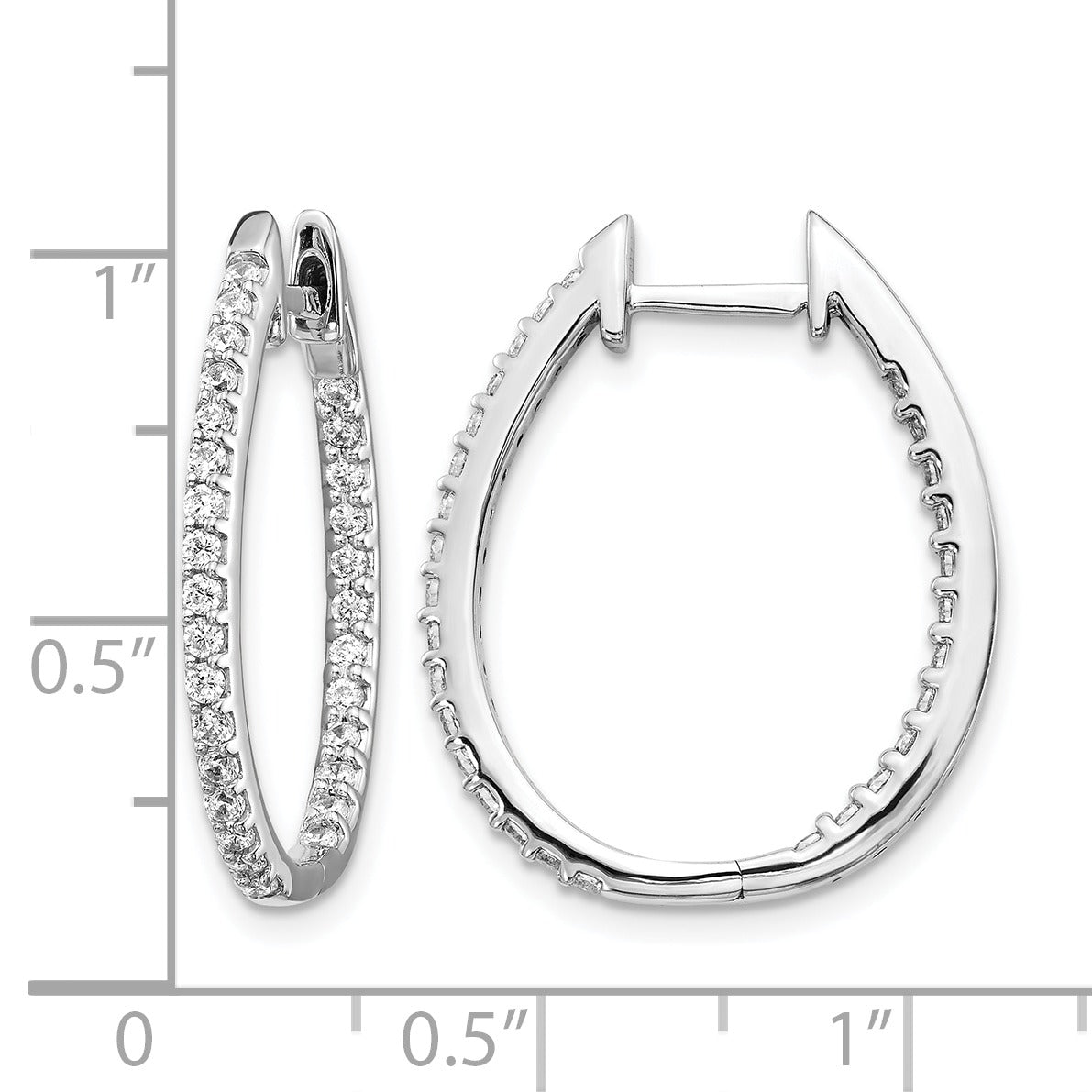 14k White Gold 3/4 carat Lab Grown Diamond In and Out Hinged Hoop Earrings