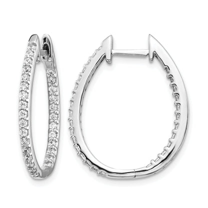 14k White Gold 3/4 carat Lab Grown Diamond In and Out Hinged Hoop Earrings