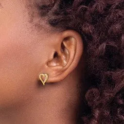 14k Yellow Gold  Lab Grown Diamond Open Heart Stud Earrings