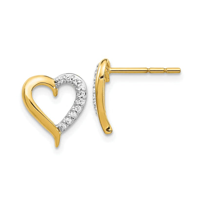 14k Yellow Gold  Lab Grown Diamond Open Heart Stud Earrings