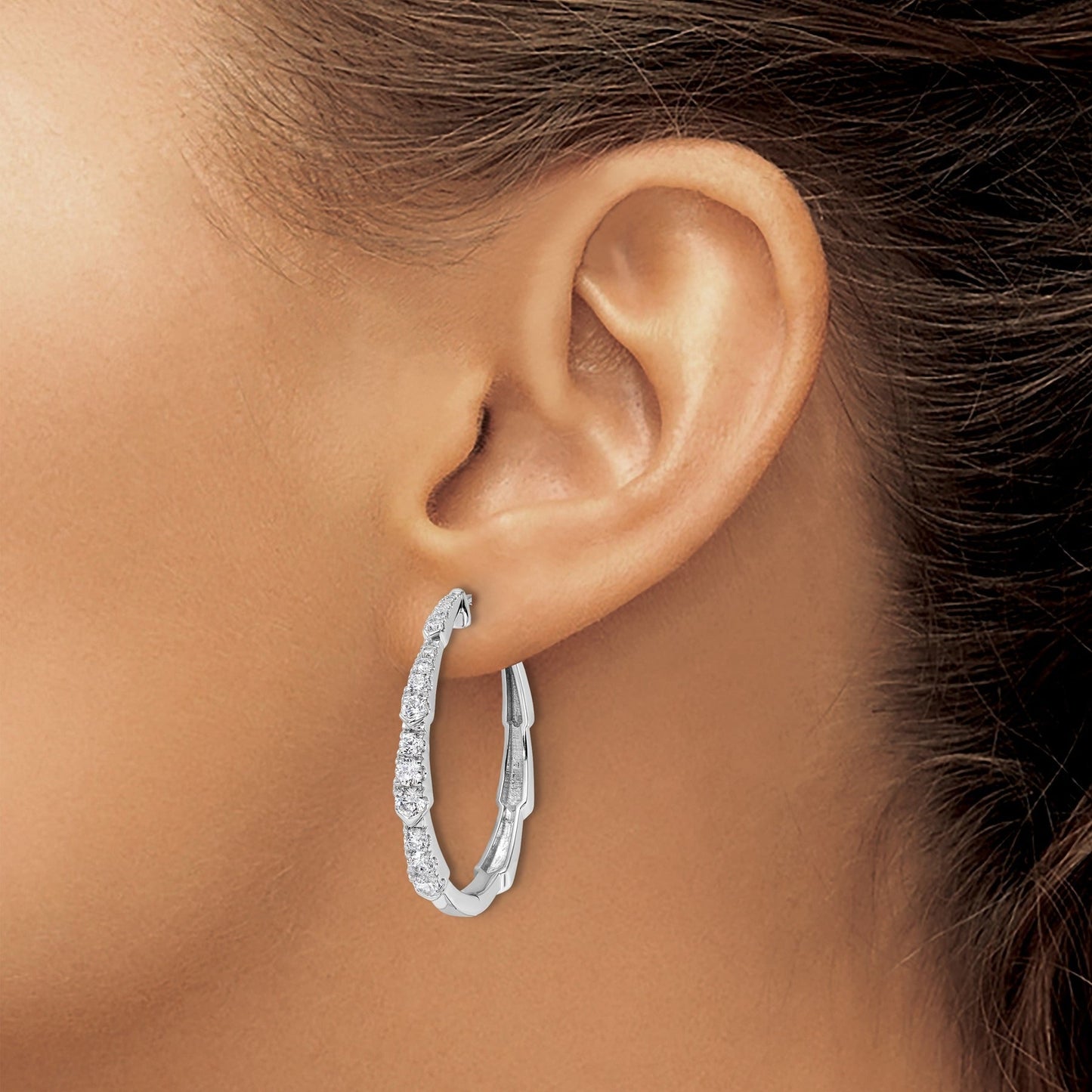 14K Gold Lab Grown Diamond Round Hoop Earrings