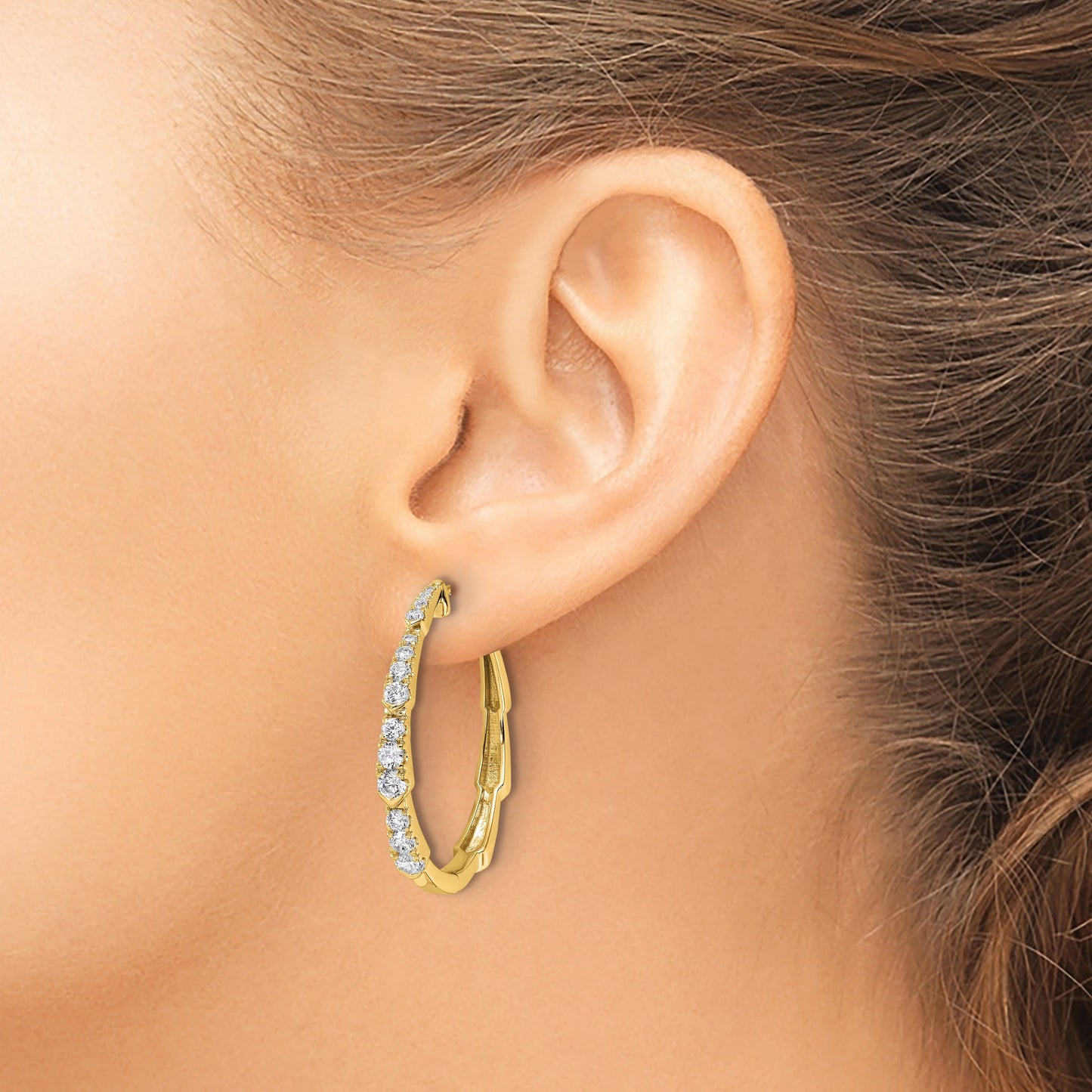 14K Gold Lab Grown Diamond Round Hoop Earrings