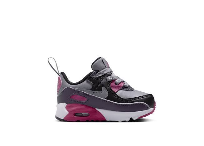 Nike Air Max 90 EasyOn Toddlers' (TD) Sneakers — Cement Grey/Dark Raisin Leather Low-Top