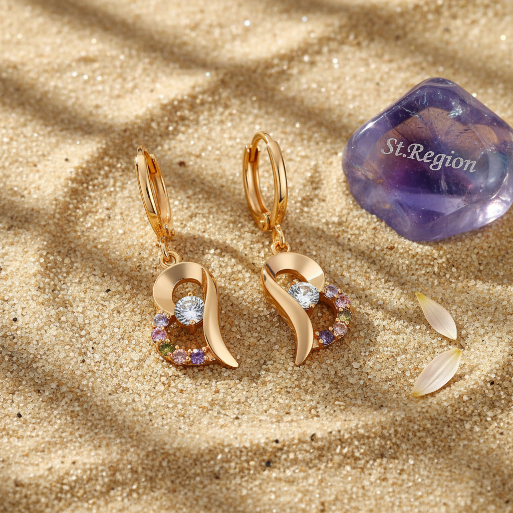 Colored Cubic Zirconia & Goldtone Heart Drop Earrings