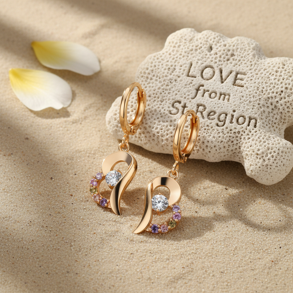 Colored Cubic Zirconia & Goldtone Heart Drop Earrings